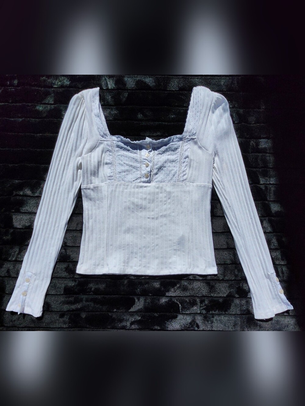 Free People Sugar Sugar White Ribbed Long Sleeve Top Size LARGE - Picture 2 of 10